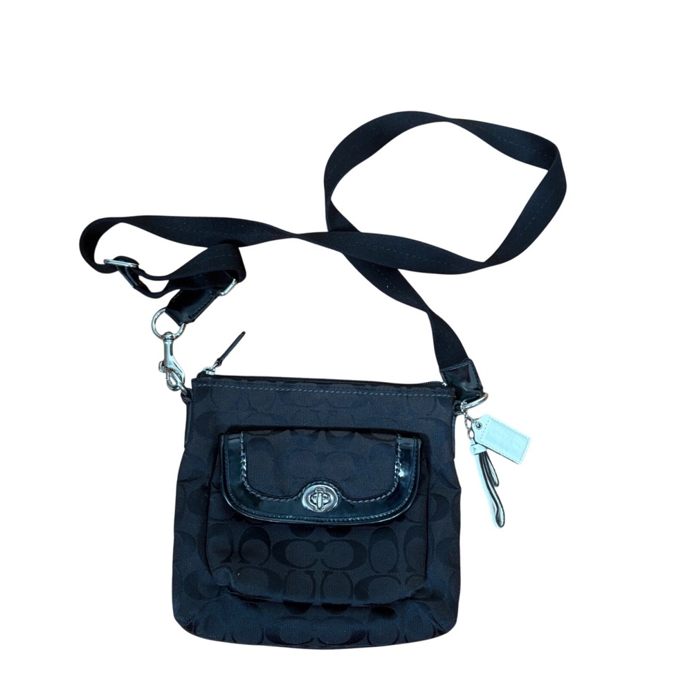 Coach Black Signature C Jacquard File Crossbody Bag with Turnlock Pocket Y2K